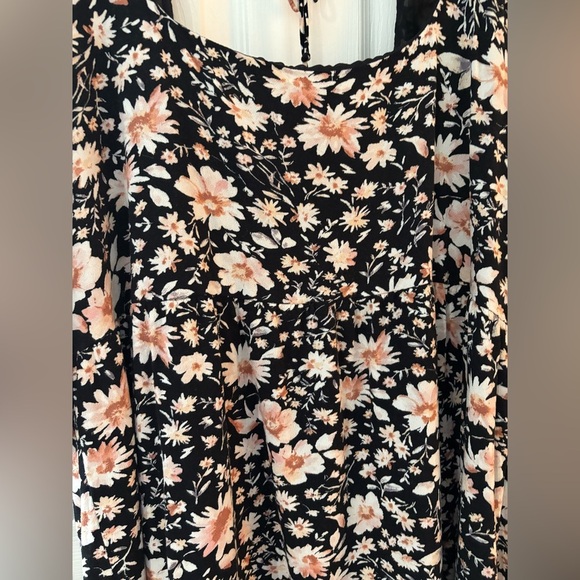 American Eagle XXL floral baby doll puff sleeve mini dress black pink plus size - Picture 4 of 14